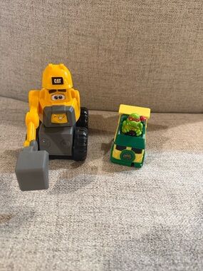 Yellow Excavator Toy with Green Turtle Car - Kids Construction Playset